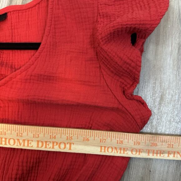 MSK MIDI dress Women’s Cotton Gauzy Size L Red Summer Lightweight Split Flutter - Picture 6 of 7